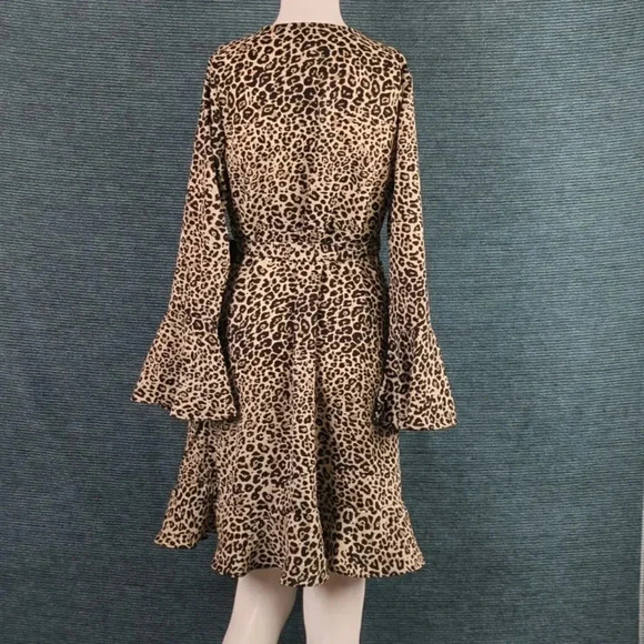 Hayden Los Angeles Leopard Print Ruffled Wrap Dress, Bell Sleeves - Picture 10 of 11